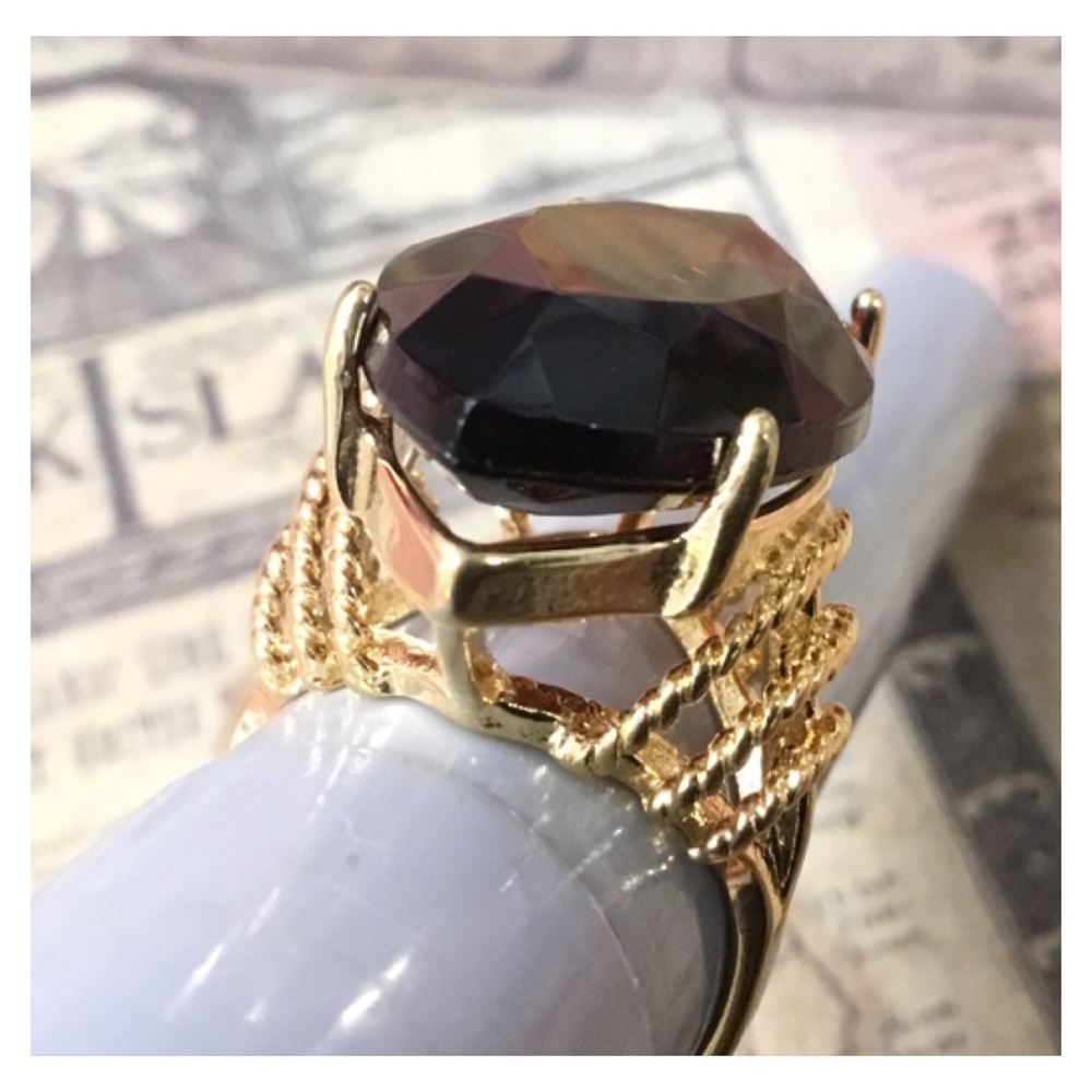 Large Chocolate Gem Gold Statement Ring - image 6
